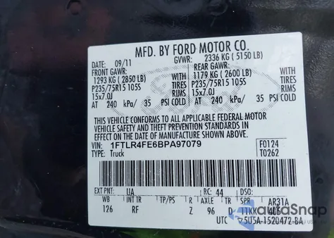 2011 Ford Ranger Xlt из США, поврежденный, VIN 1FTLR4FE6BPA97079